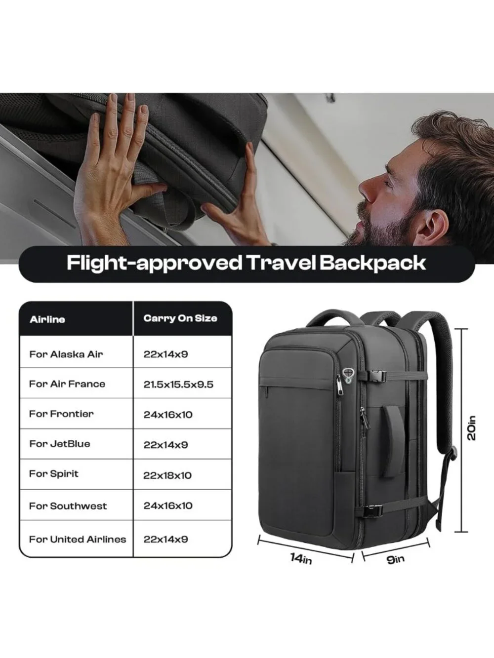 Extra Large 40L-50L Travel Backpack, TSA Approved, Water Resistant, Expandable